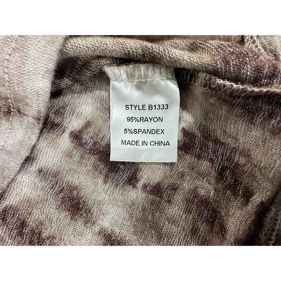 JodiFL Womens Shirt Blouse Sz Small Semi Sheer Brown Cream Tie Dye Lace Up Neck - Picture 4 of 10